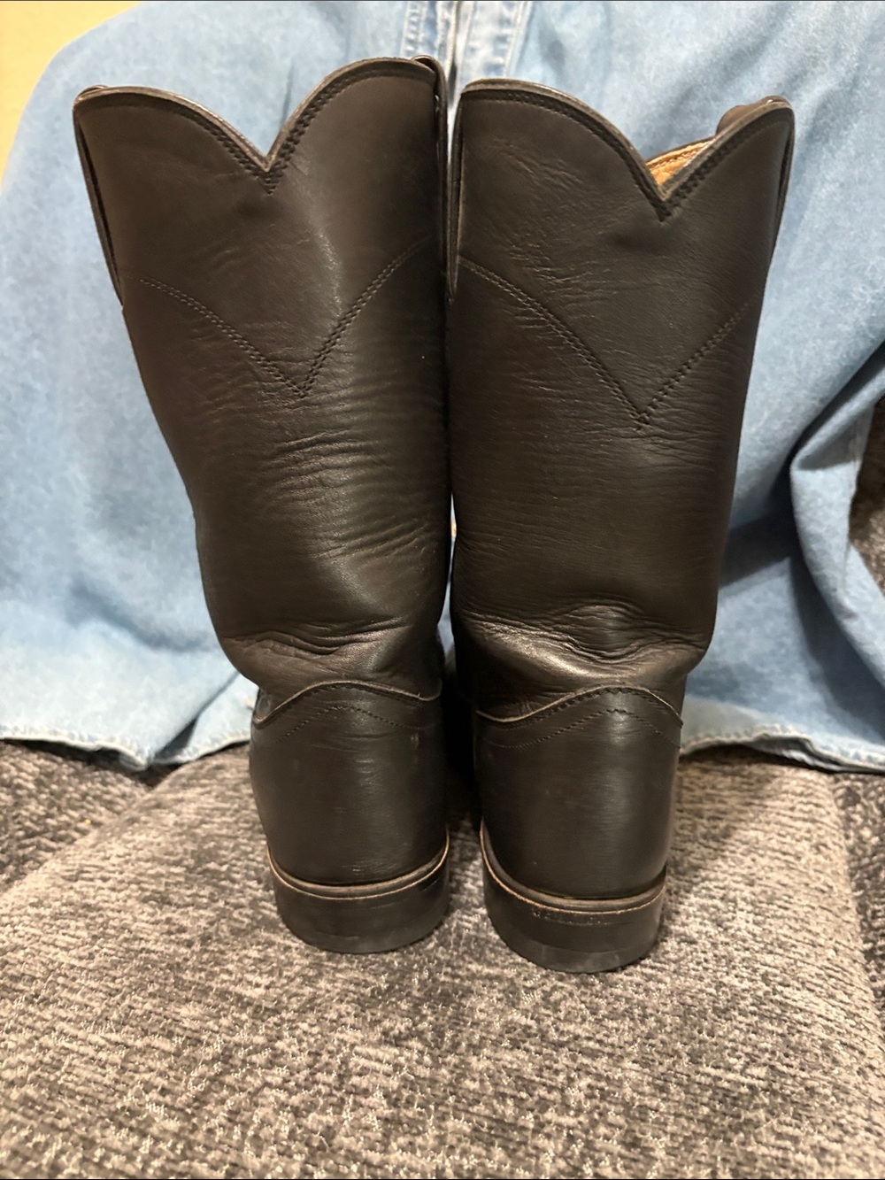 VTG Justin Black Leather Roper Cowboy Boots Women's Size 6 B - Picture 4 of 9